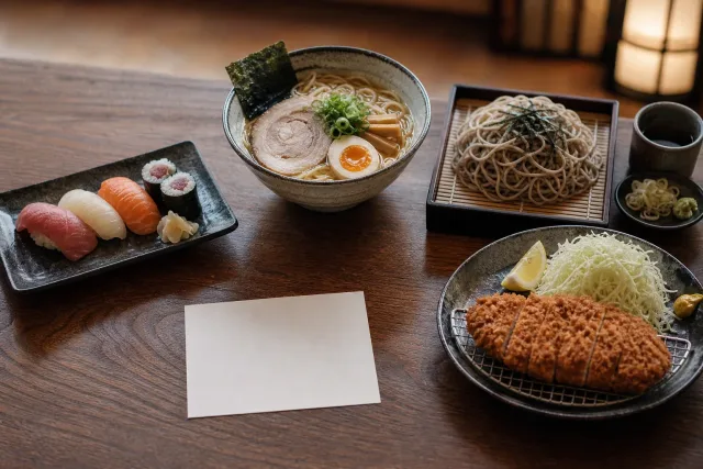 도쿄에서 맛볼 음식과 식당 분위기를 담은 도쿄 첫 음식 주문, 초밥·라멘·소바·돈카츠 중 한 끼를 고른다 대표 이미지