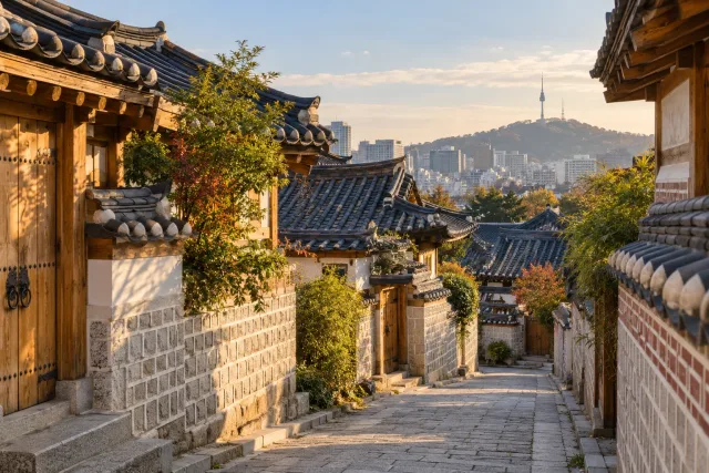 기와지붕이 이어진 전주 한옥마을 골목 풍경